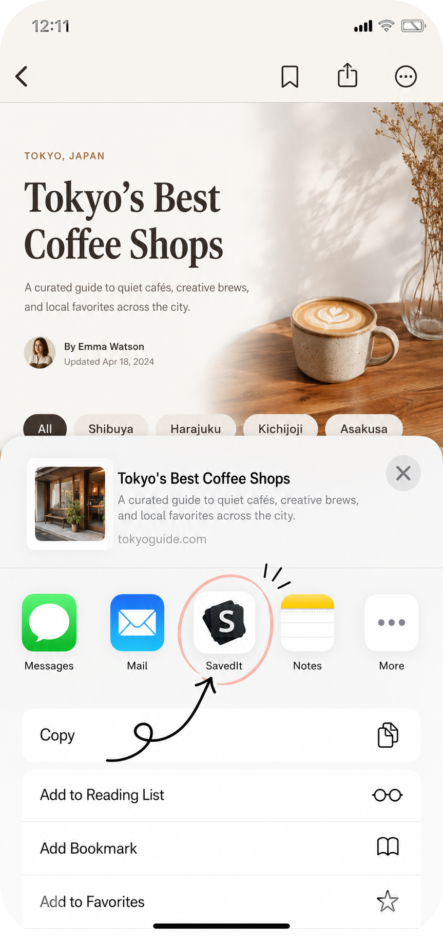 iOS share sheet with SavedIt highlighted