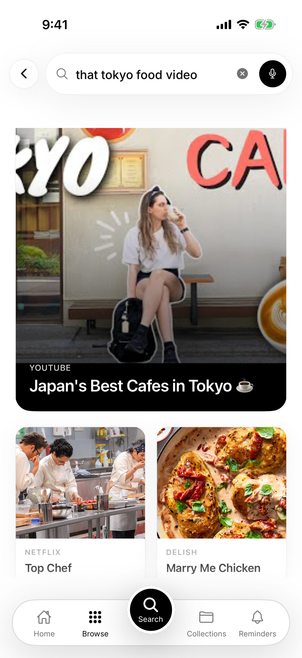 SavedIt search results for Food with visual cards from Instagram and TikTok