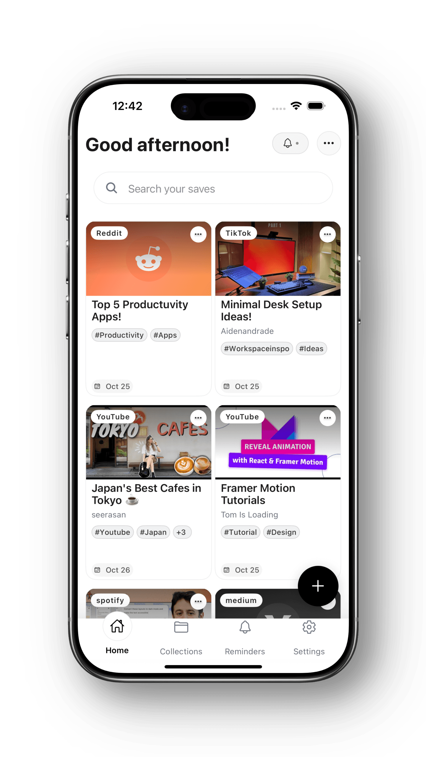 SavedIt app interface showing saved items