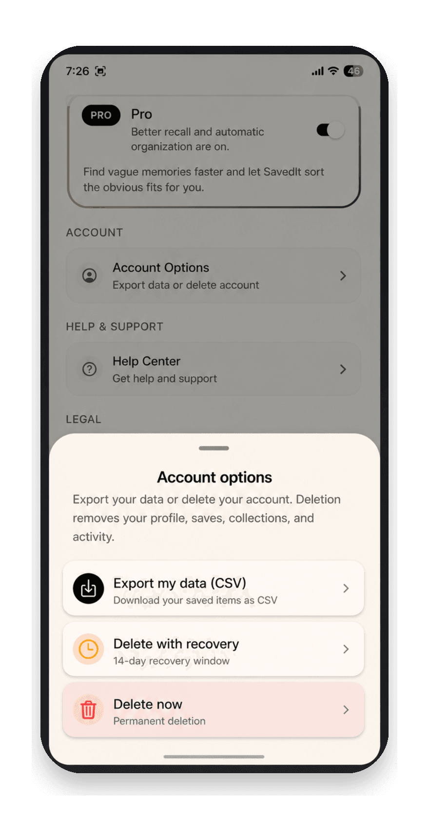 Privacy and data control features