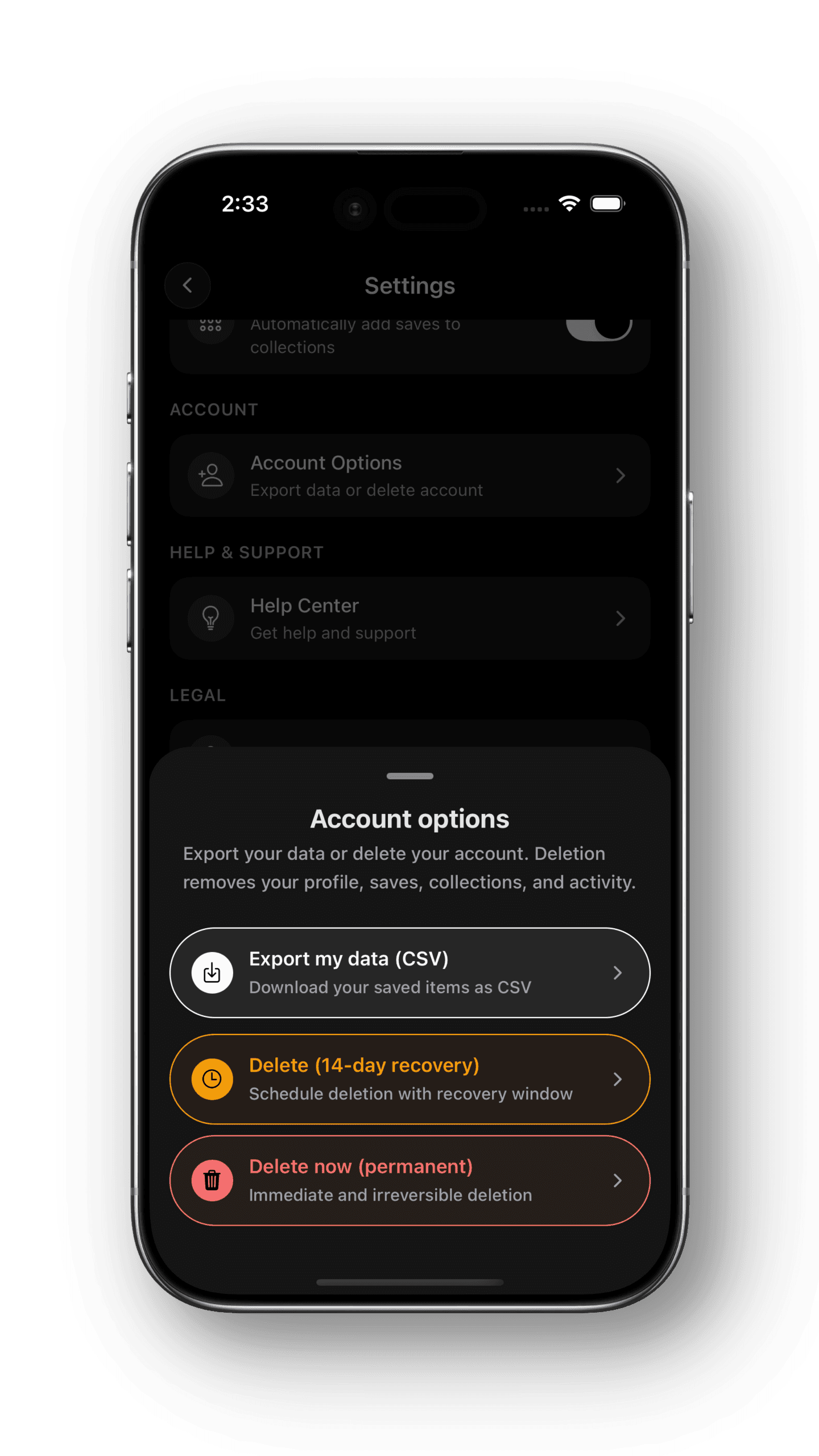 Privacy and data control features