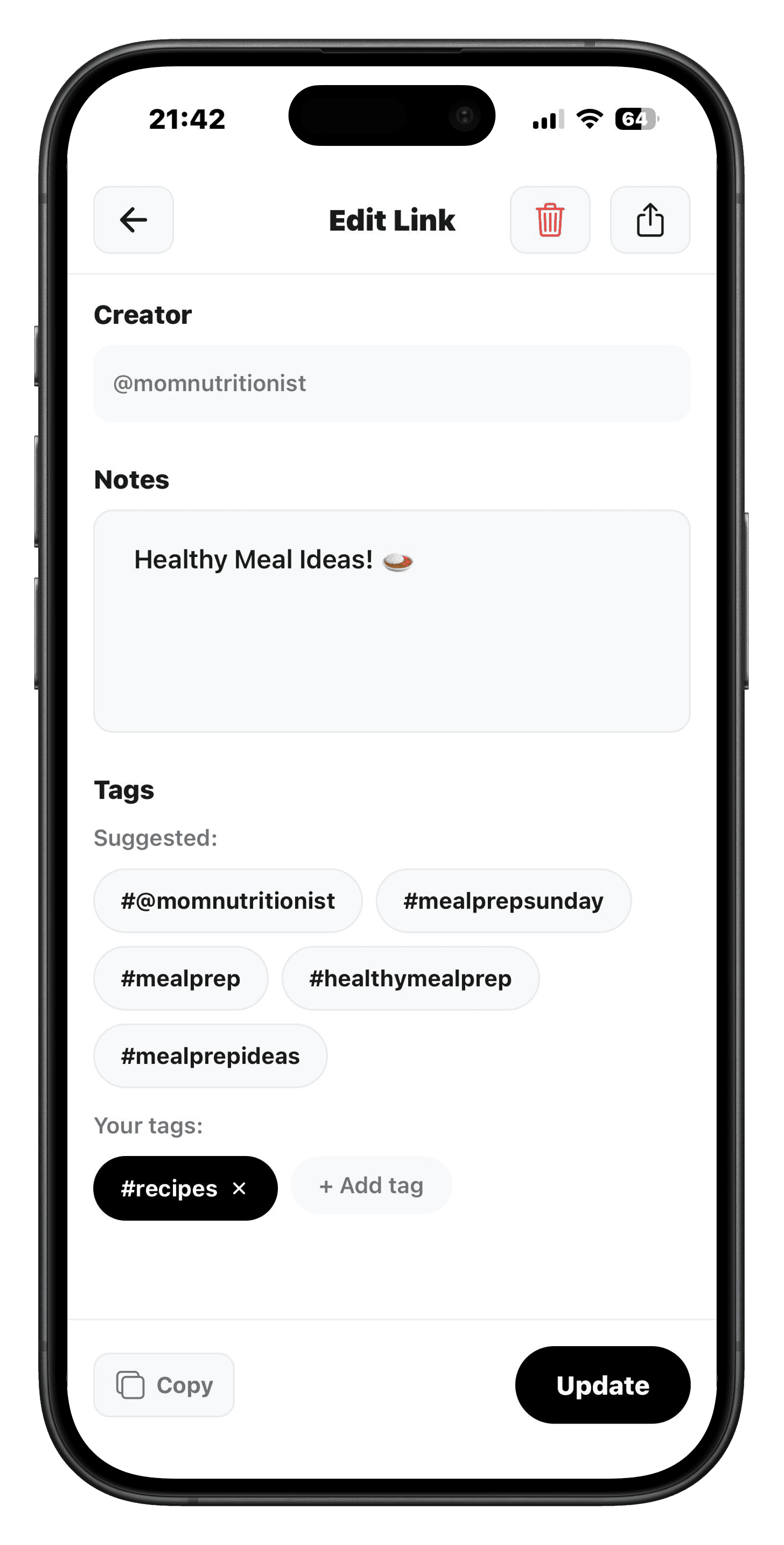 Tags and notes interface