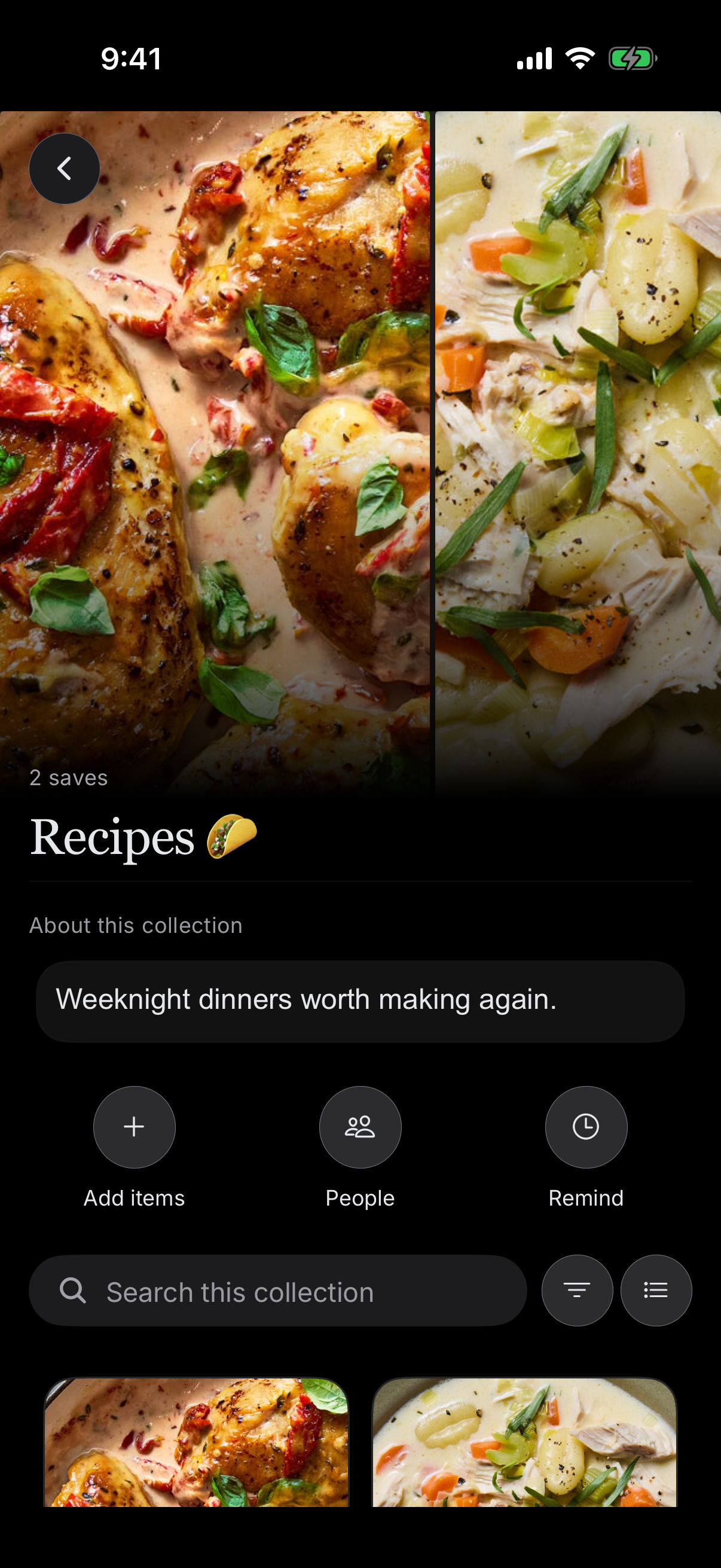 The same Recipes collection in the current SavedIt iPhone app