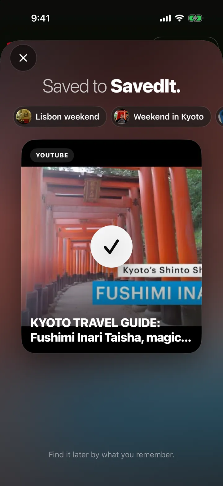 Saved to SavedIt: a Kyoto travel video, with the collections to add it to
