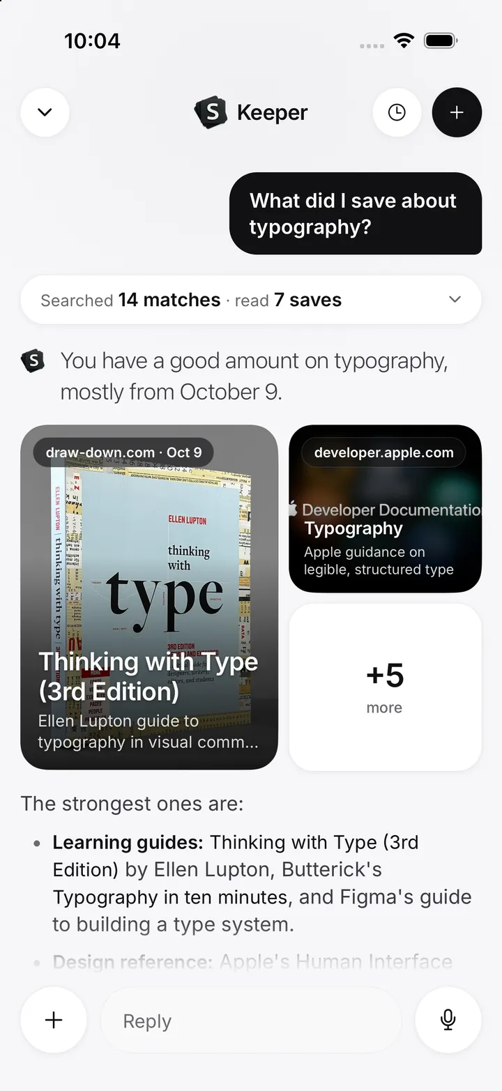 Keeper answers What did I save about typography, from 7 saves: Thinking with Type and Apple’s typography guide