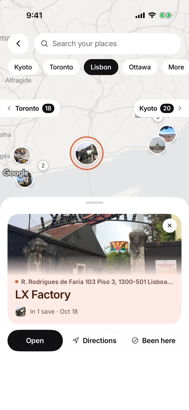 LX Factory on the Places map of Lisbon, with Directions