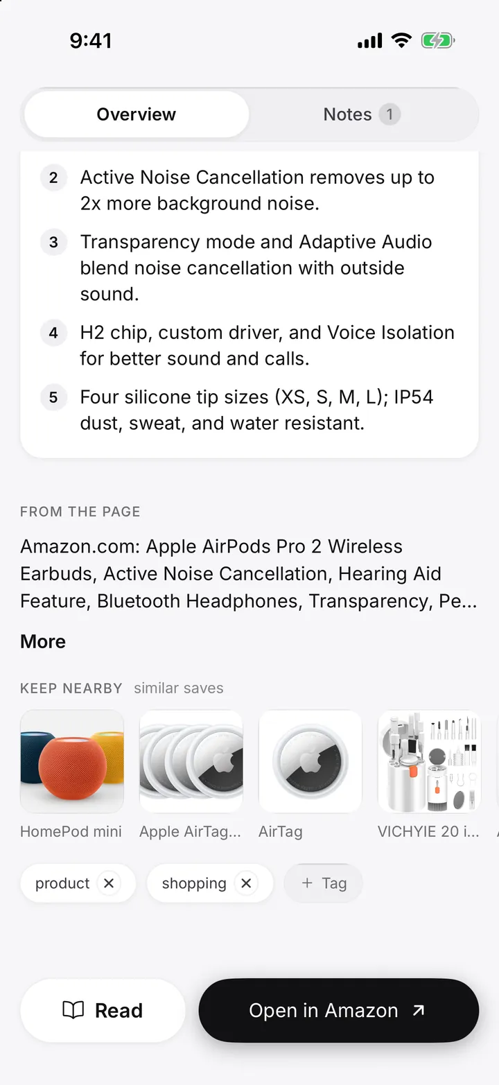 AirPods Pro 2 saved from Amazon, with Open in Amazon