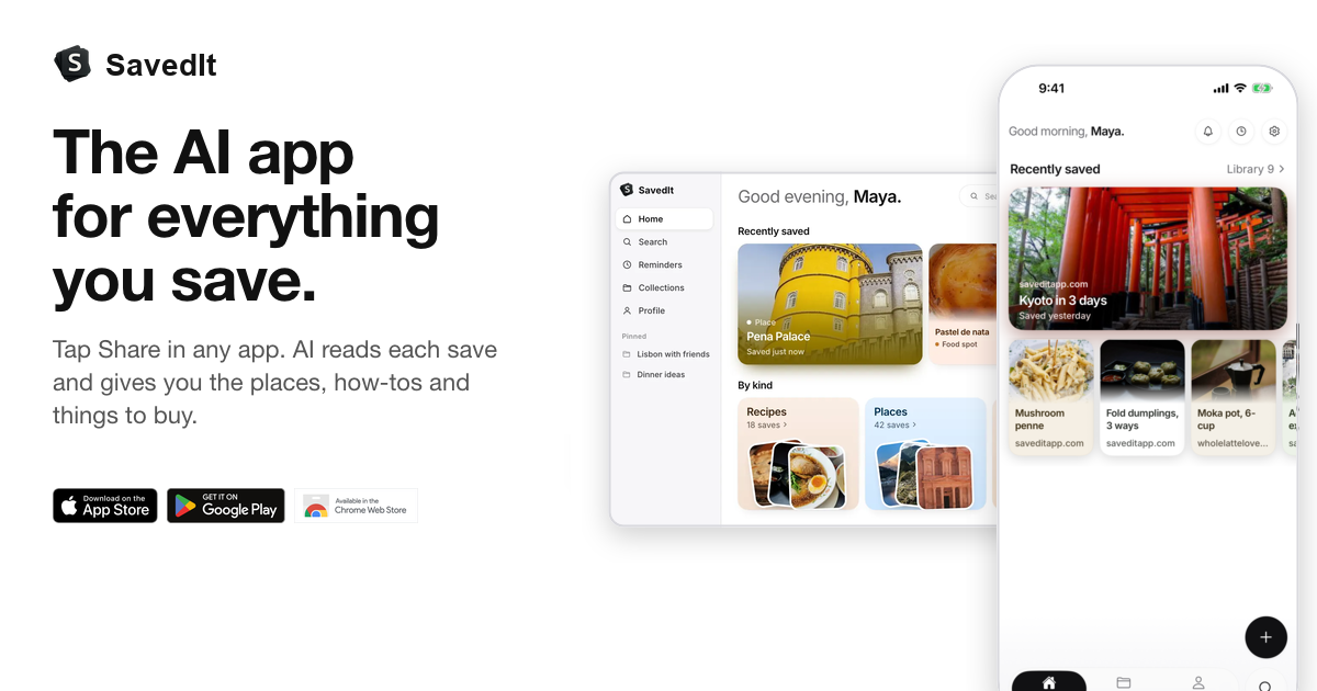 SavedIt - a bookmark app that reads what you save. Launched today: what was hard, plus 100 Plus code